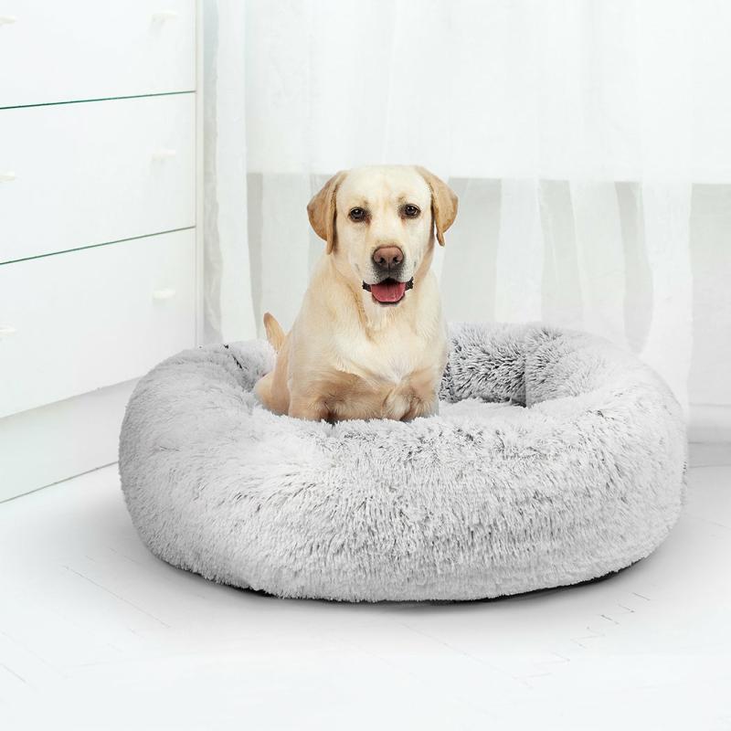 Cat Beds |  Foxhound Dog Beds Pet Cat Donut Nest Calming Mat Soft Plush Kennel – White With Coffee Hint Medium Cat Cat Beds