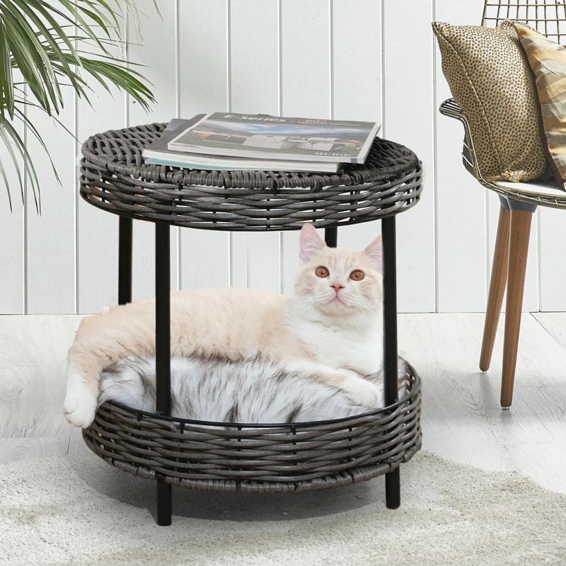 Cat Beds |  Spaniel Dog Beds Rattan Pet Bed Elevated Raised Cat Dog House Wicker Basket Kennel Table – Brown Cat Cat Beds