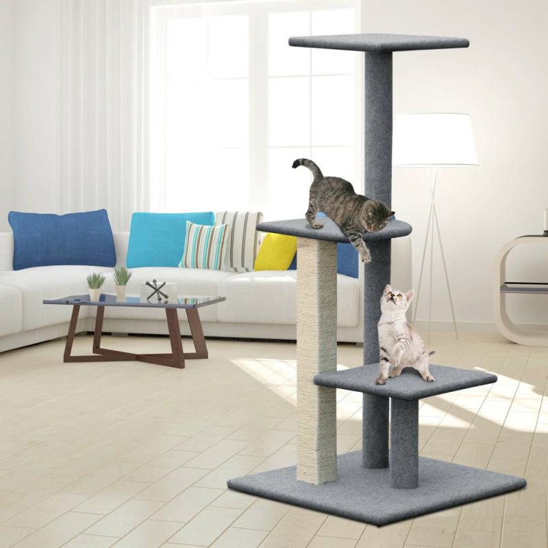 Cat Scratchers & Trees |  Cat Tree 124Cm Trees Scratching Post Scratcher Tower Condo House Furniture Wood Steps – Grey Cat Cat Scratchers & Trees