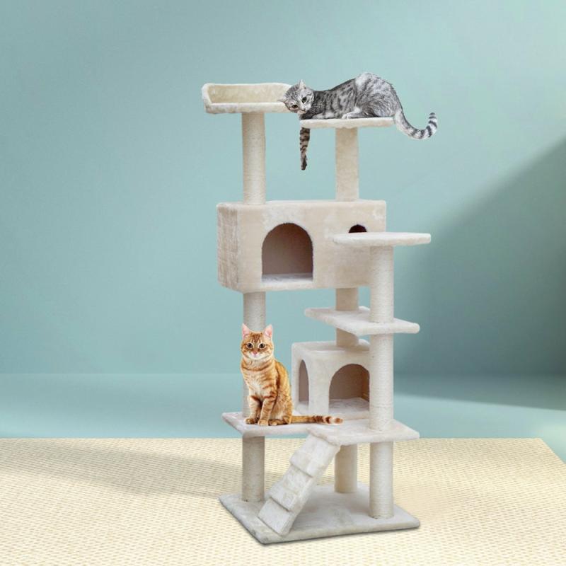 Cat Scratchers & Trees |  Cat Tree 134Cm Trees Scratching Post Scratcher Tower Condo House Furniture Wood Beige Cat Cat Scratchers & Trees