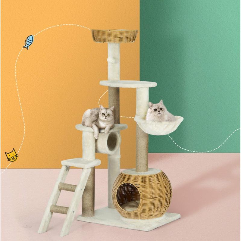 Cat Scratchers & Trees |  Cat Tree 138Cm Tower Scratching Post Scratcher Wood Bed Condo House Rattan Ladder Cat Cat Scratchers & Trees