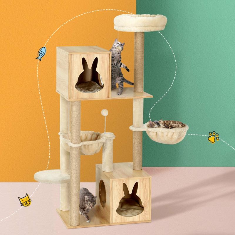 Cat Scratchers & Trees |  Cat Tree 141Cm Tower Scratching Post Scratcher Wood Bed Condo Toys House Ladder Cat Cat Scratchers & Trees