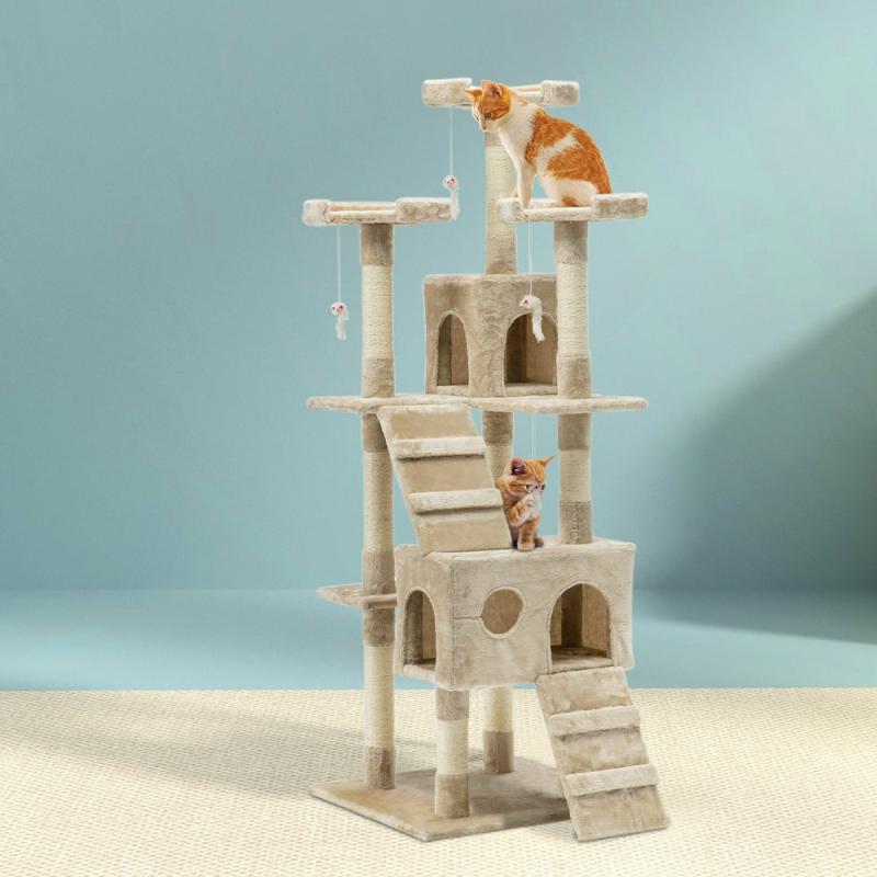 Cat Scratchers & Trees |  Cat Tree 180Cm Trees Scratching Post Scratcher Tower Condo House Furniture Wood – Beige Cat Cat Scratchers & Trees