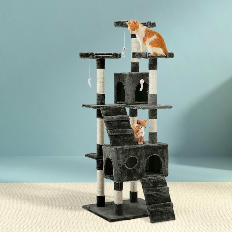 Cat Scratchers & Trees |  Cat Tree 180Cm Trees Scratching Post Scratcher Tower Condo House Furniture Wood – Dark Grey Cat Cat Scratchers & Trees