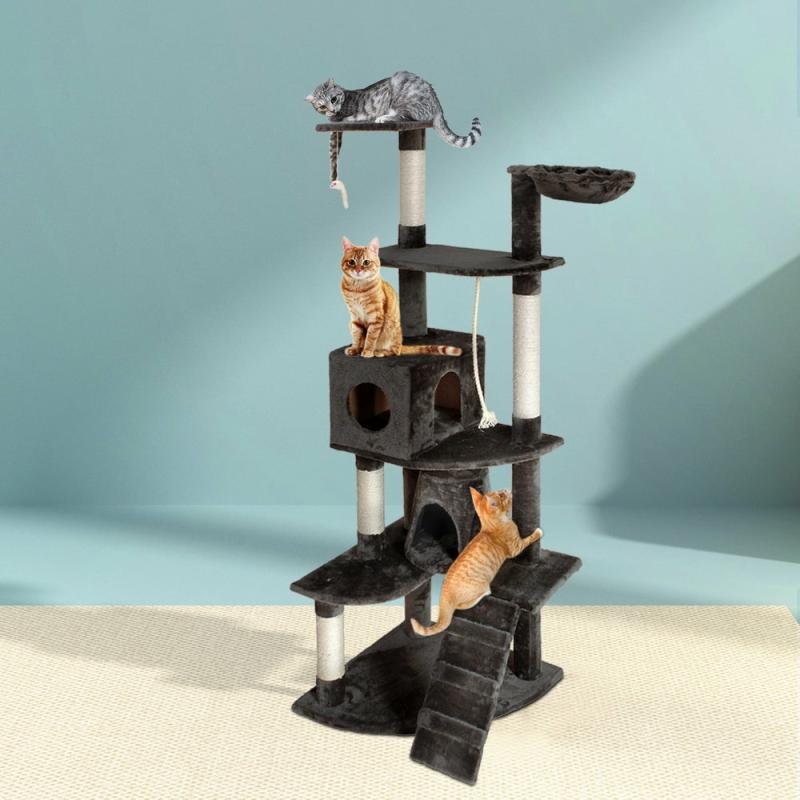 Cat Scratchers & Trees |  Cat Tree 193Cm Trees Scratching Post Scratcher Tower Condo House Furniture Wood – Dark Grey Cat Cat Scratchers & Trees