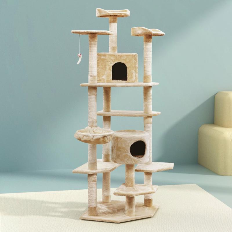 Cat Scratchers & Trees |  Cat Tree 203Cm Trees Scratching Post Scratcher Tower Condo House Furniture Wood – Beige Cat Cat Scratchers & Trees