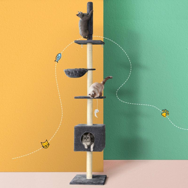 Cat Scratchers & Trees |  Cat Tree 260Cm Tower Scratching Post Scratcher Floor To Ceiling Cats Bed – Dark Grey Cat Cat Scratchers & Trees