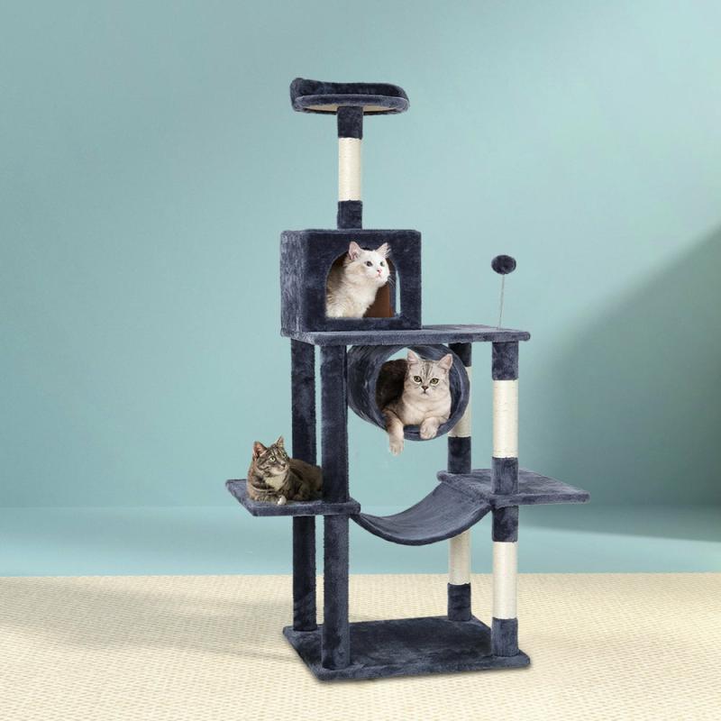 Cat Scratchers & Trees |  Cat Tree Tower Scratching Post Scratcher Wood Condo House Bed Trees 151Cm – Grey Cat Cat Scratchers & Trees