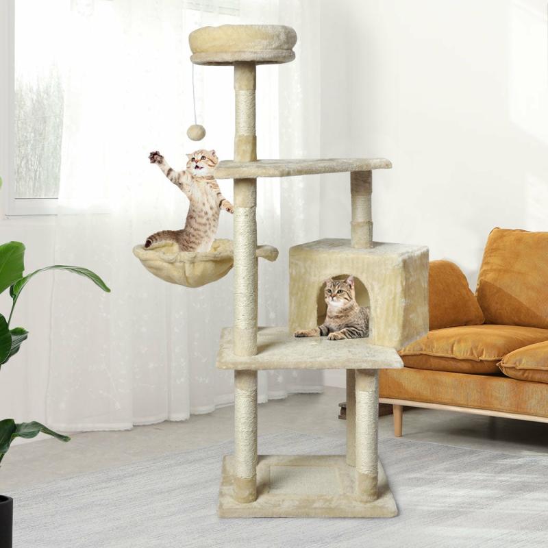 Cat Scratchers & Trees |  Cat Tree Toy Scratching Post Scratcher Tower Condo Wooden House Cream 130Cm Cat Cat Scratchers & Trees